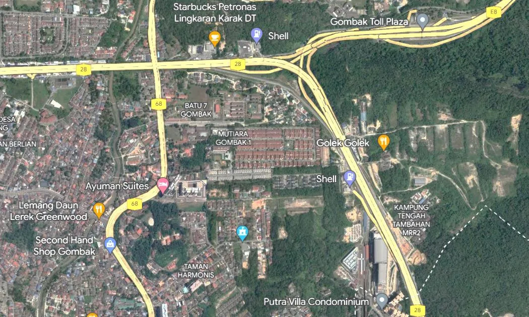 Map view of the Suasana Hills site at Gombak showing highway access and surrounding amenities